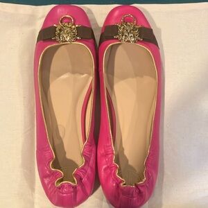 Lilly Pulitzer Fuchsia Leather Flats with Gold Detail